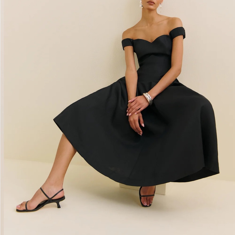 Reformation Monet Linen Dress Black